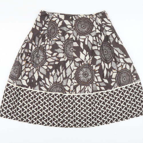 Marks and Spencer Womens Brown Geometric Cotton A-Line Skirt Size 8 Zip