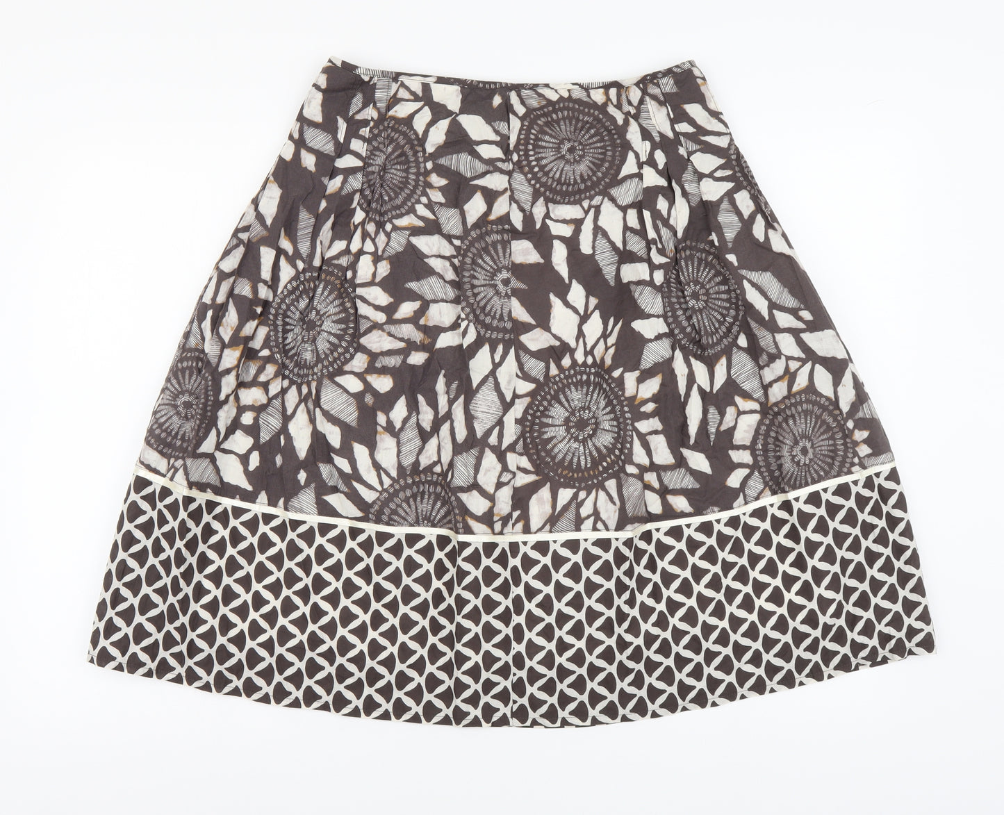 Marks and Spencer Womens Brown Geometric Cotton A-Line Skirt Size 8 Zip