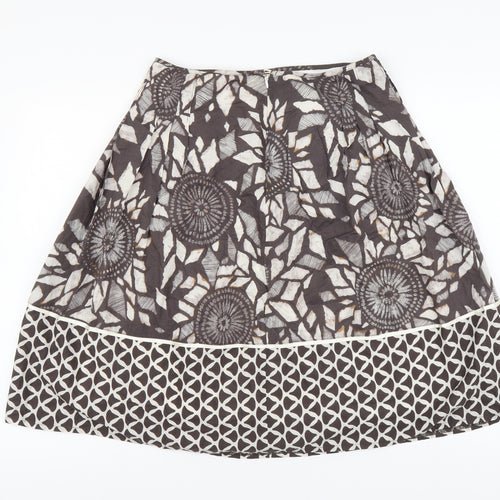 Marks and Spencer Womens Brown Geometric Cotton A-Line Skirt Size 8 Zip