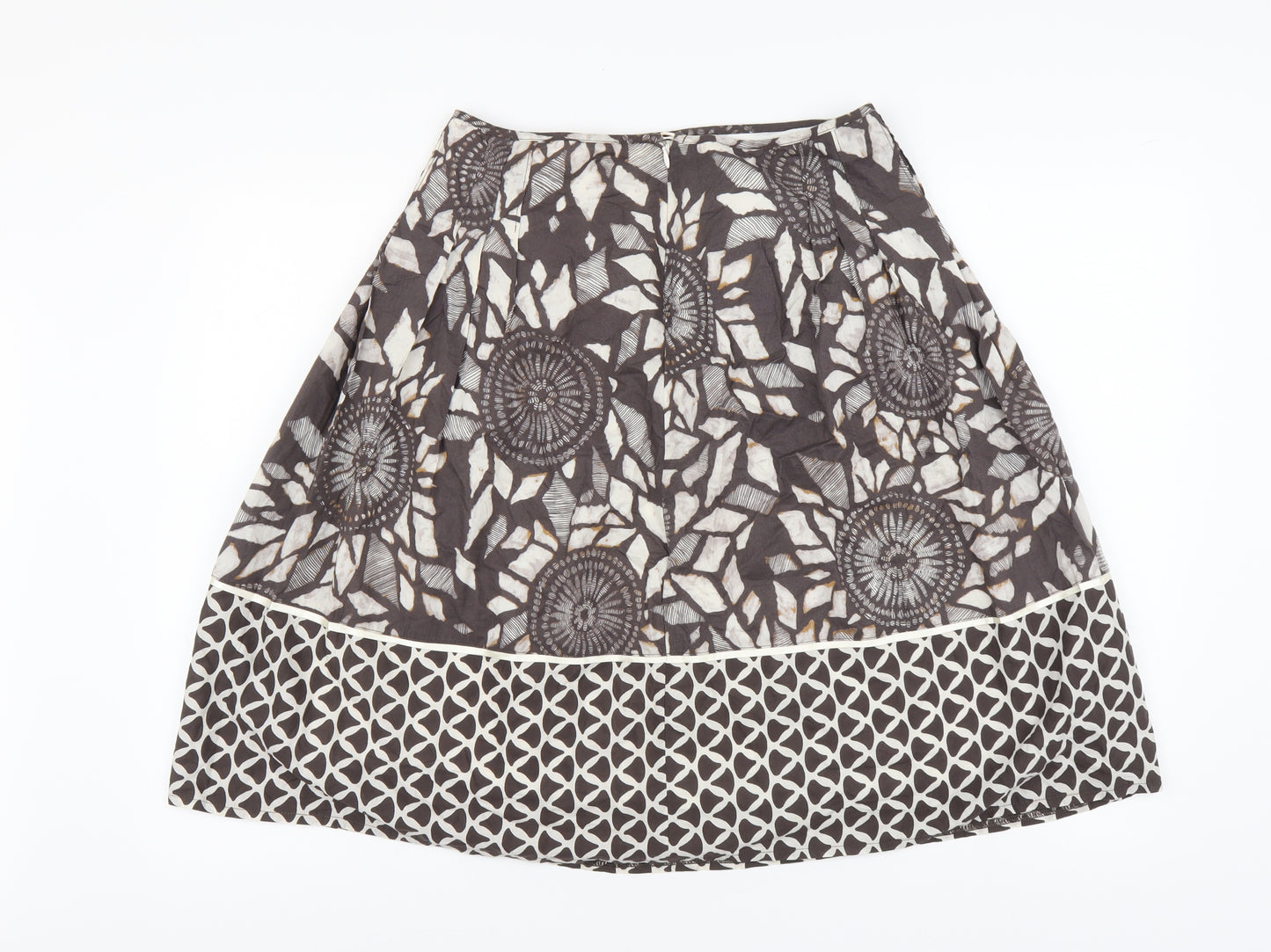 Marks and Spencer Womens Brown Geometric Cotton A-Line Skirt Size 8 Zip