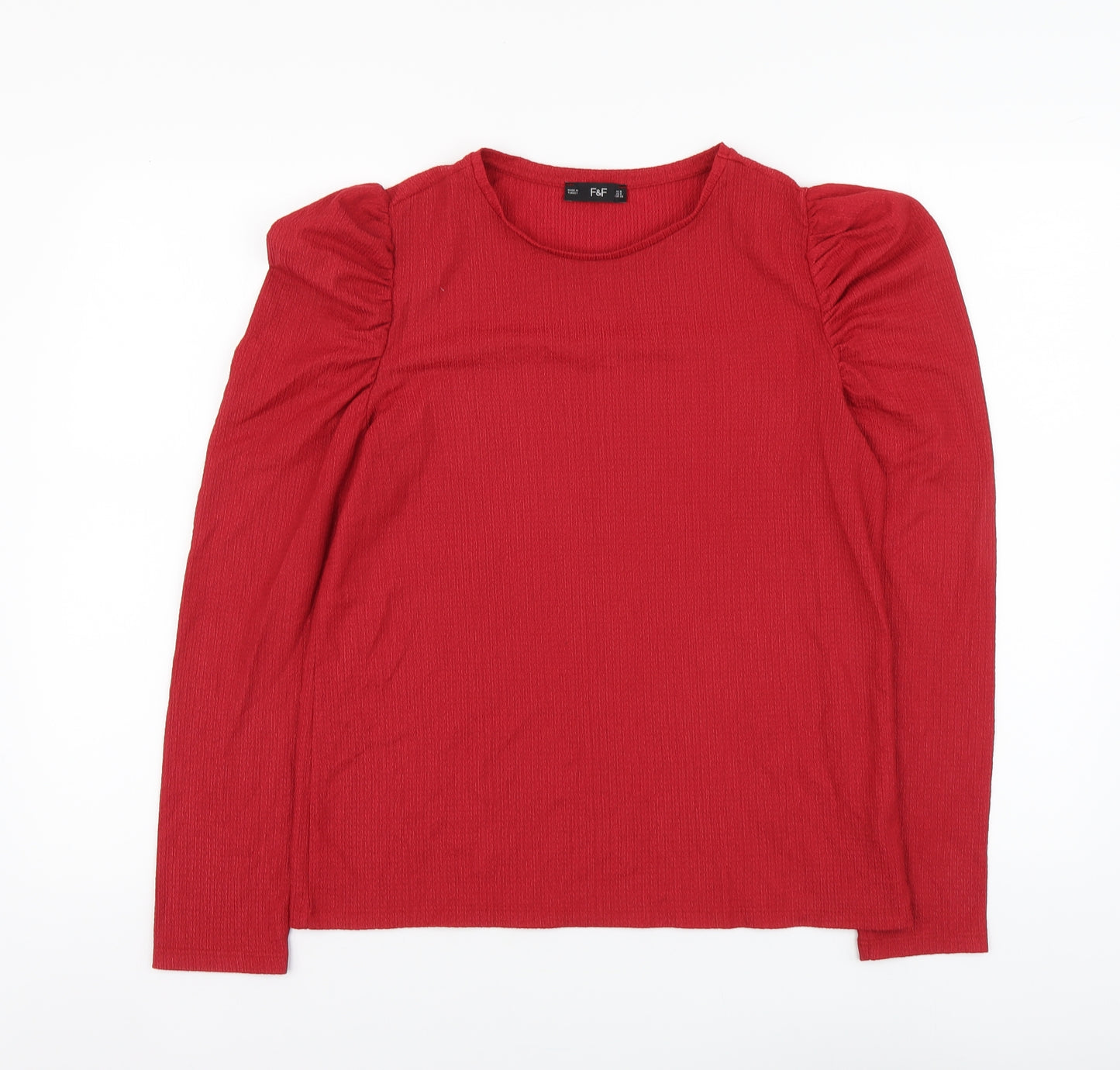 F&F Womens Red Polyester Basic Blouse Size 8 Round Neck