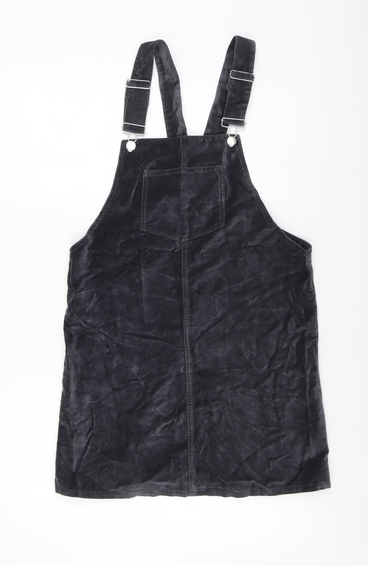 Primark Womens Grey Cotton Pinafore/Dungaree Dress Size 10 Square Neck Button