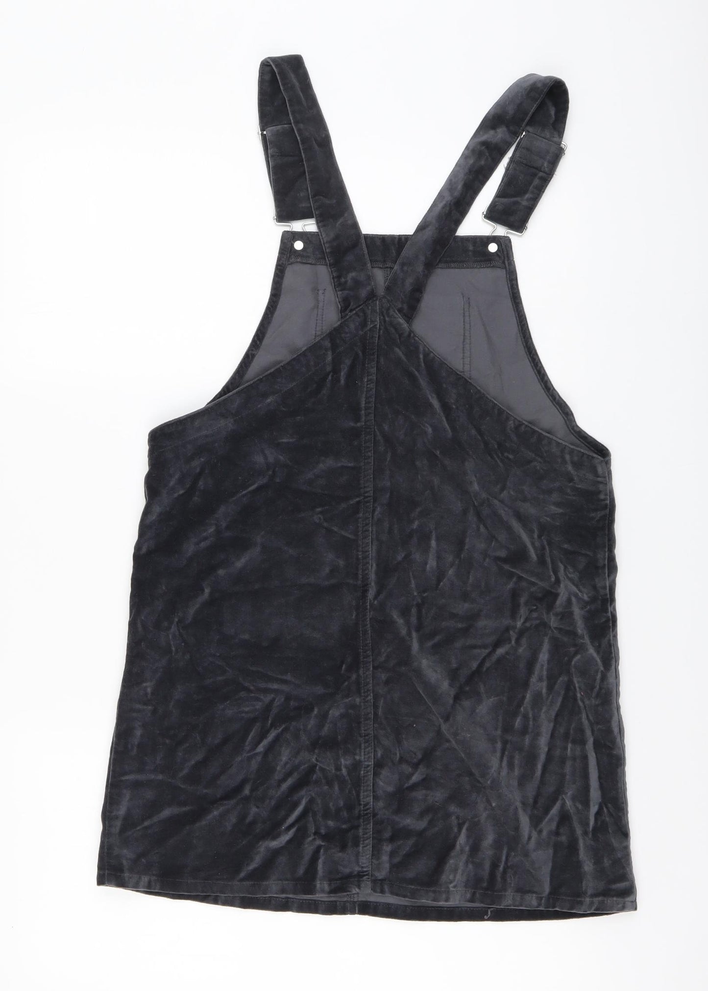 Primark Womens Grey Cotton Pinafore/Dungaree Dress Size 10 Square Neck Button