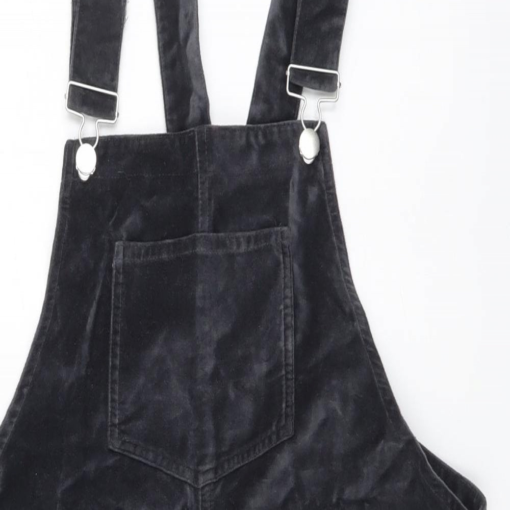 Primark Womens Grey Cotton Pinafore/Dungaree Dress Size 10 Square Neck Button