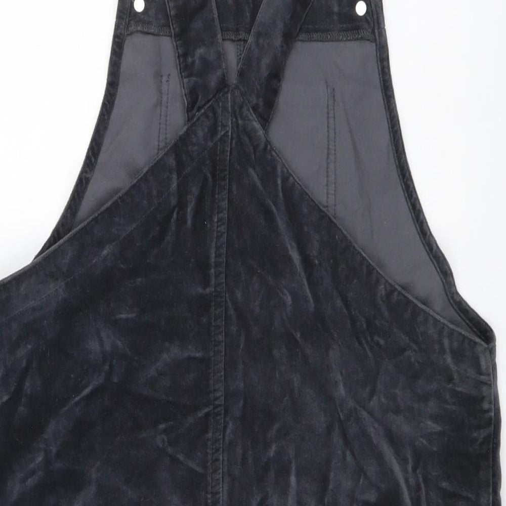 Primark Womens Grey Cotton Pinafore/Dungaree Dress Size 10 Square Neck Button