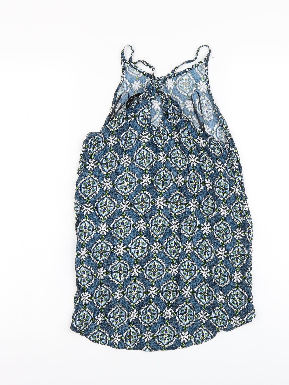 New Look Womens Blue Geometric Polyester Basic Tank Size 8 Round Neck