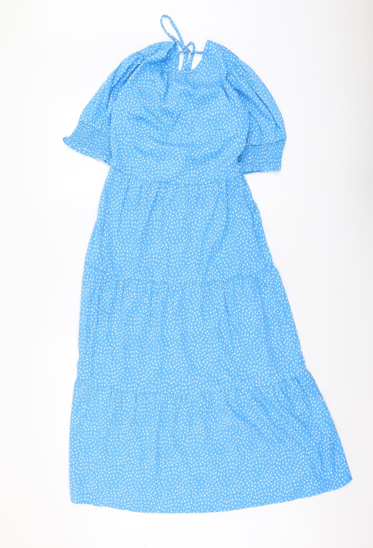 Influence Womens Blue Polka Dot Polyester Maxi Size 8 Round Neck Zip