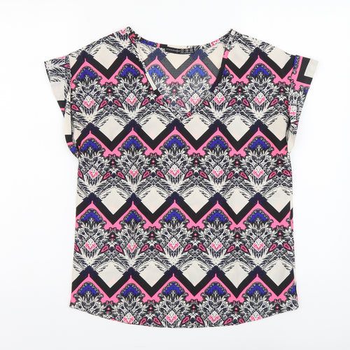 Atmosphere Womens Multicoloured Geometric Polyester Basic Blouse Size 8 V-Neck