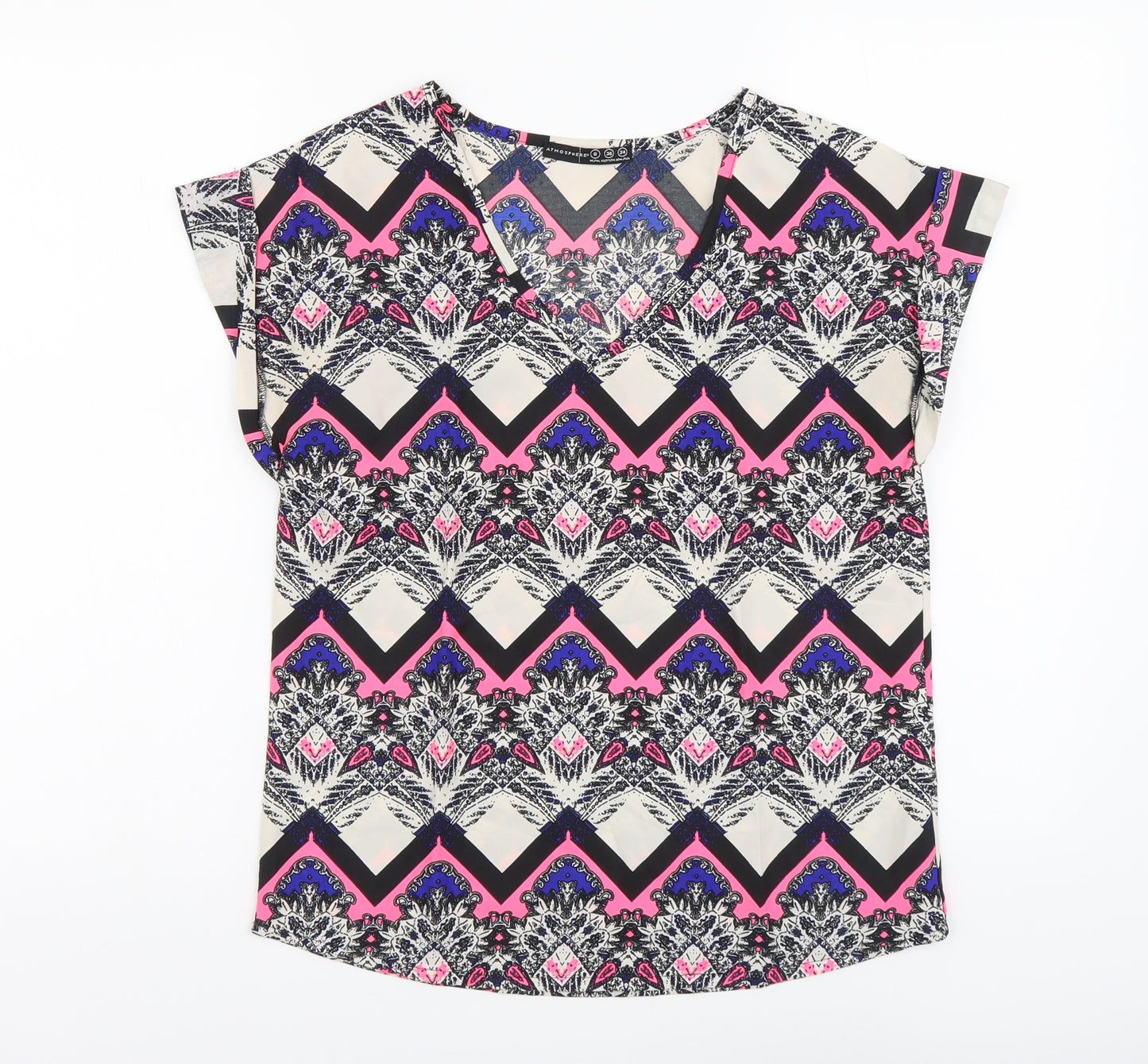 Atmosphere Womens Multicoloured Geometric Polyester Basic Blouse Size 8 V-Neck