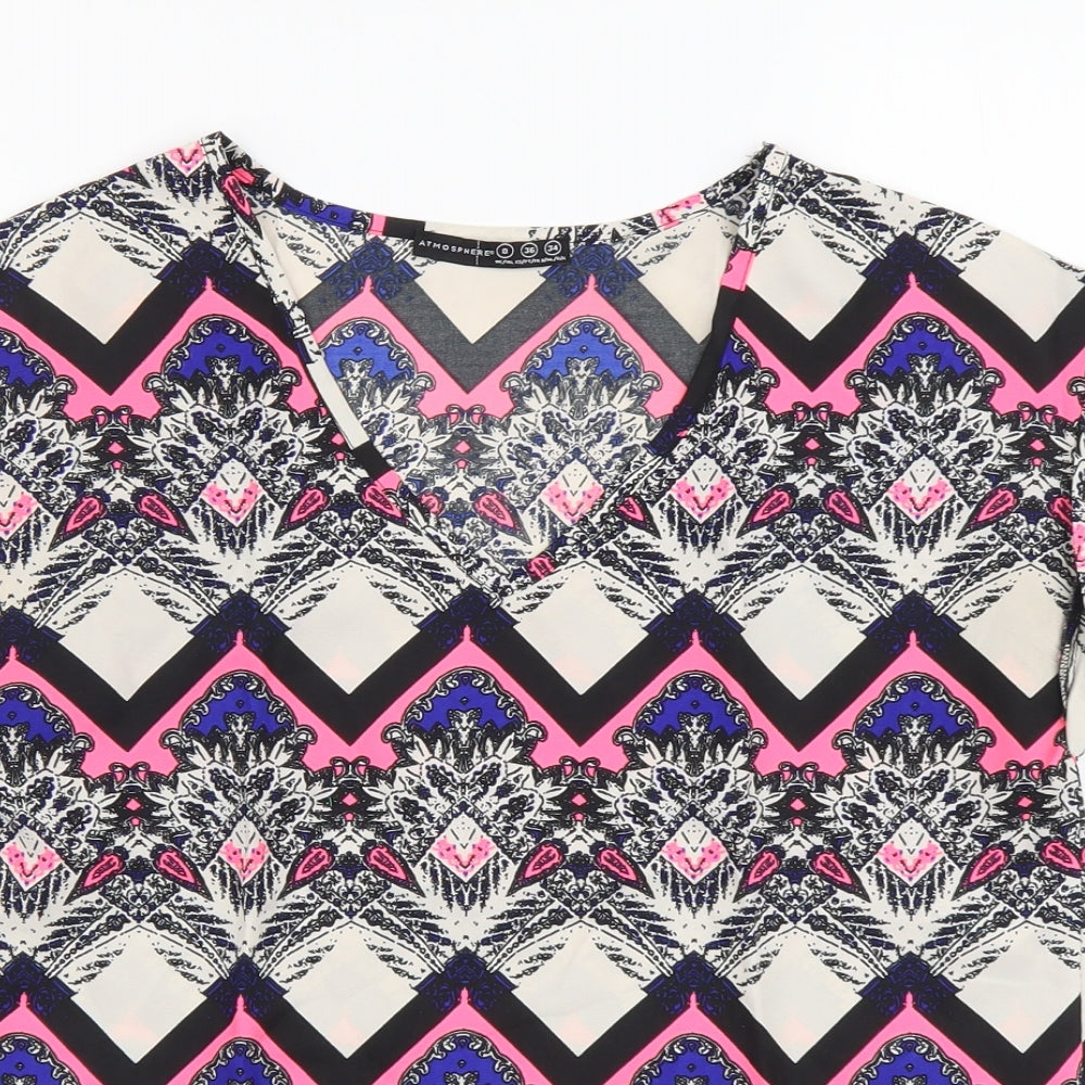 Atmosphere Womens Multicoloured Geometric Polyester Basic Blouse Size 8 V-Neck