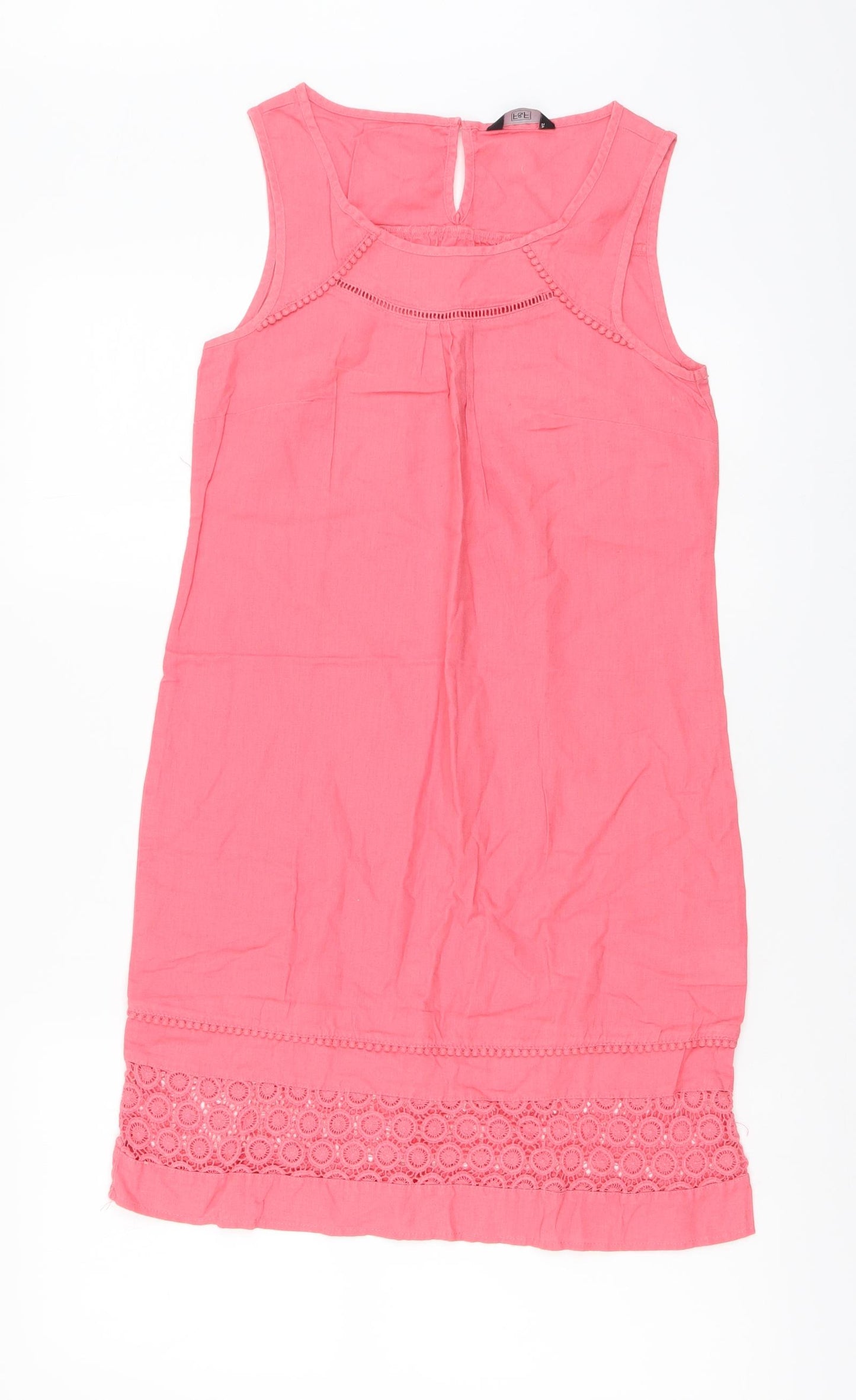 F&F Womens Pink Linen A-Line Size 6 Round Neck Button