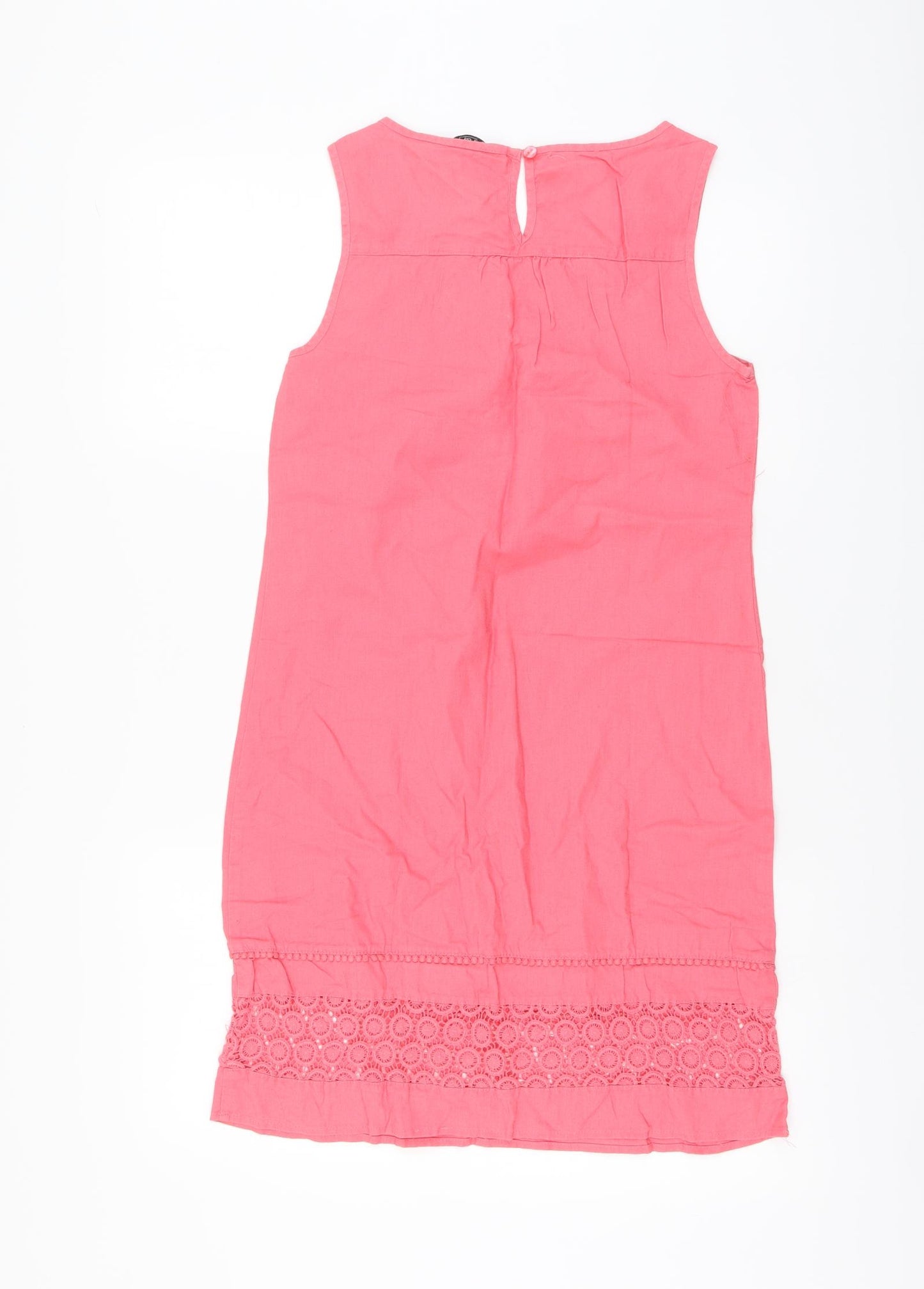 F&F Womens Pink Linen A-Line Size 6 Round Neck Button