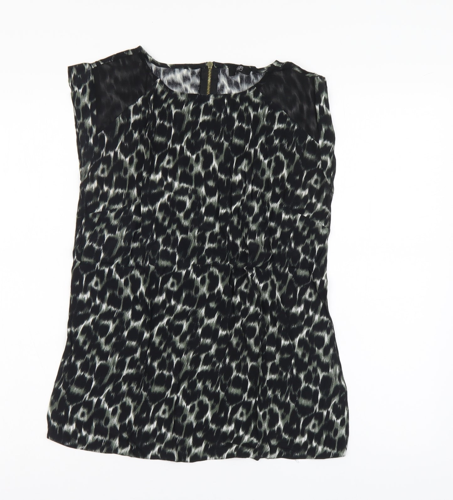 F&F Womens Green Animal Print Polyester Basic Blouse Size 6 Round Neck