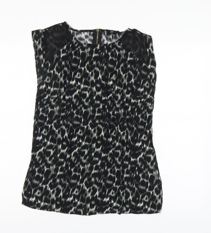 F&F Womens Green Animal Print Polyester Basic Blouse Size 6 Round Neck