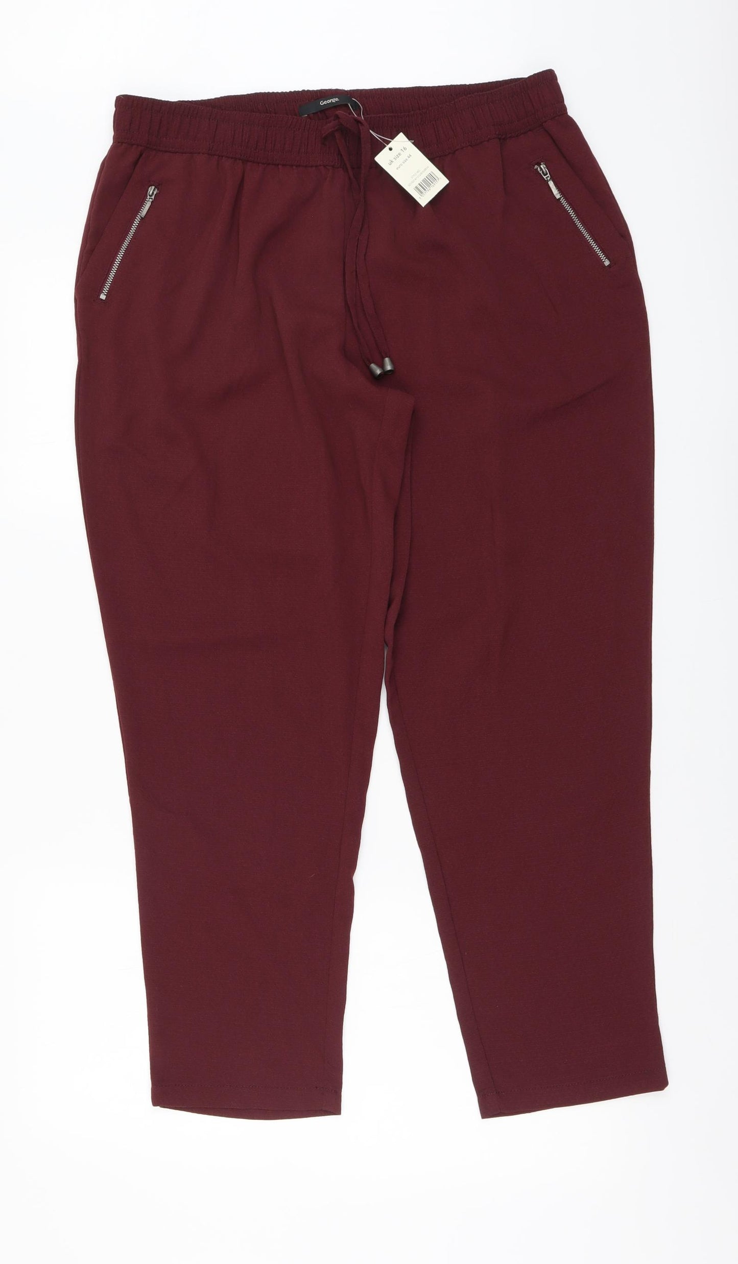George Womens Red Polyester Chino Trousers Size 16 L27 in Regular Buckle