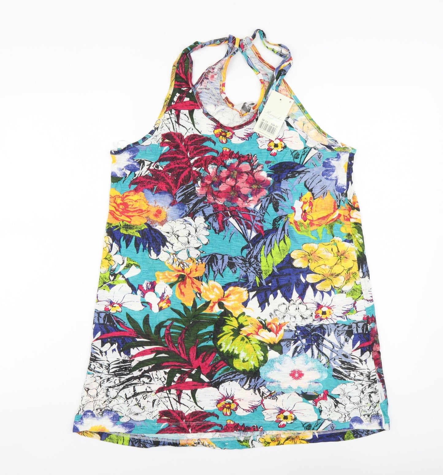 Peacocks Womens Multicoloured Floral Viscose Basic Tank Size 14 Round Neck