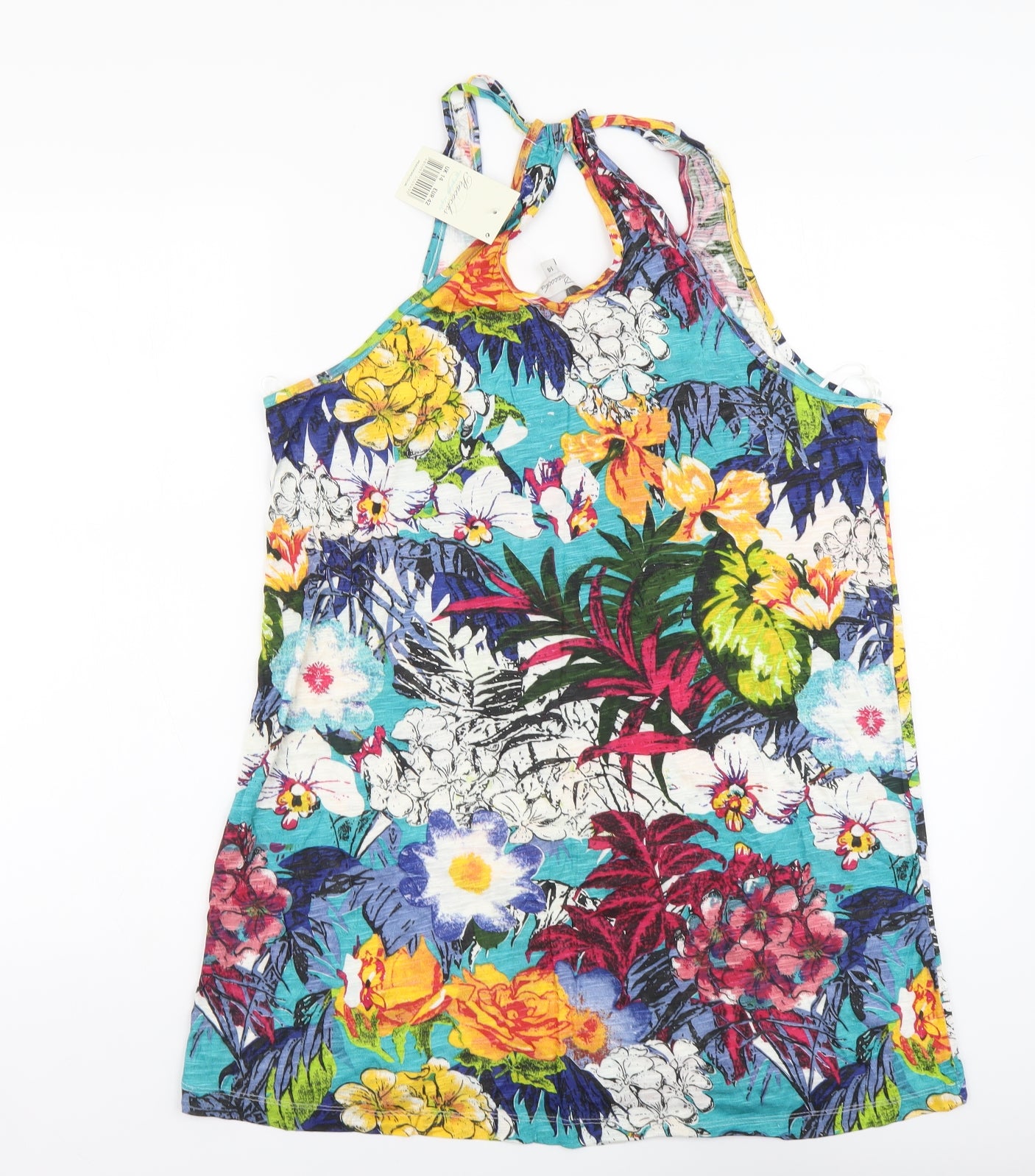 Peacocks Womens Multicoloured Floral Viscose Basic Tank Size 14 Round Neck