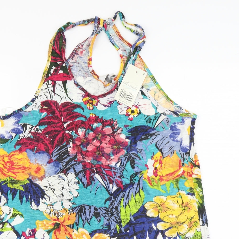 Peacocks Womens Multicoloured Floral Viscose Basic Tank Size 14 Round Neck