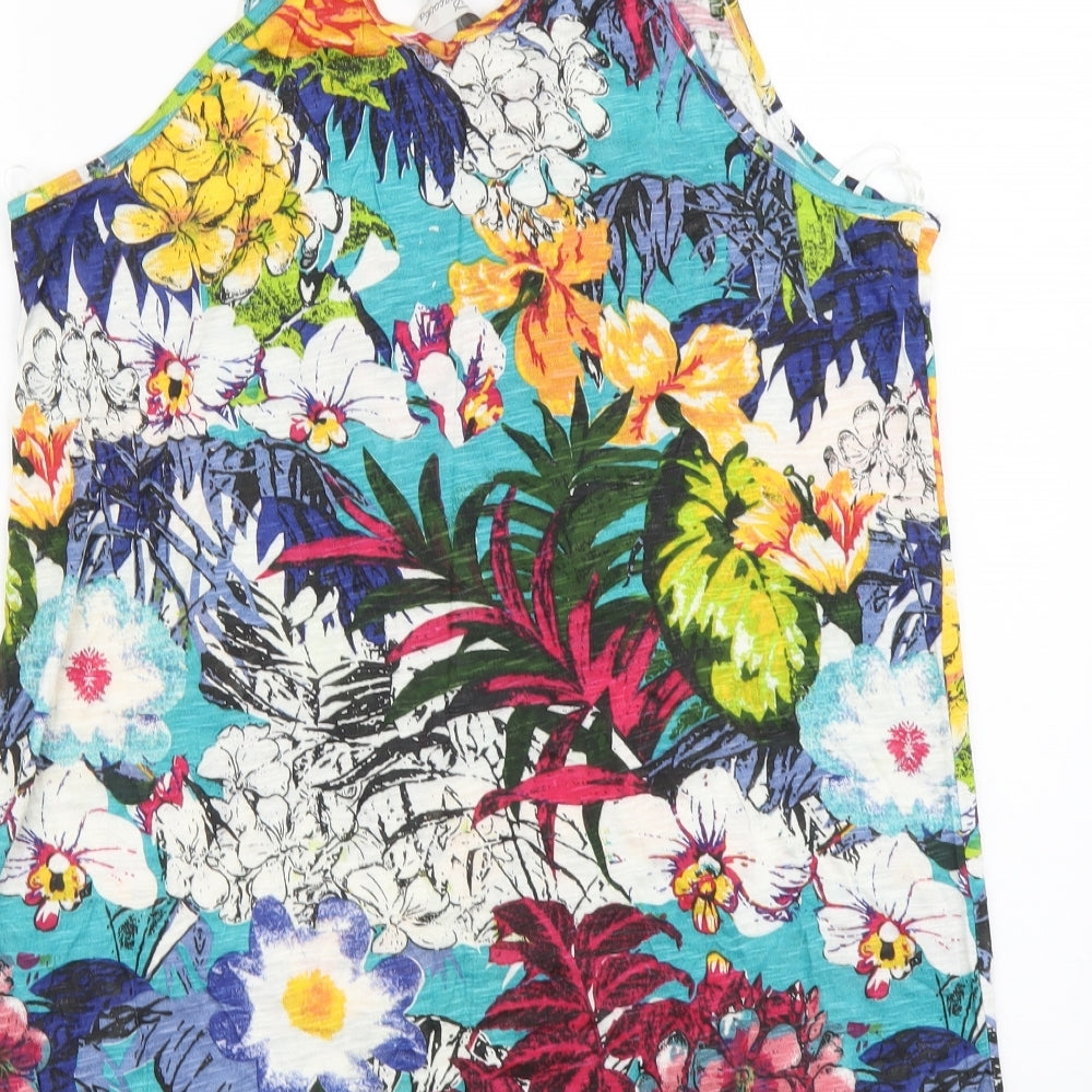 Peacocks Womens Multicoloured Floral Viscose Basic Tank Size 14 Round Neck