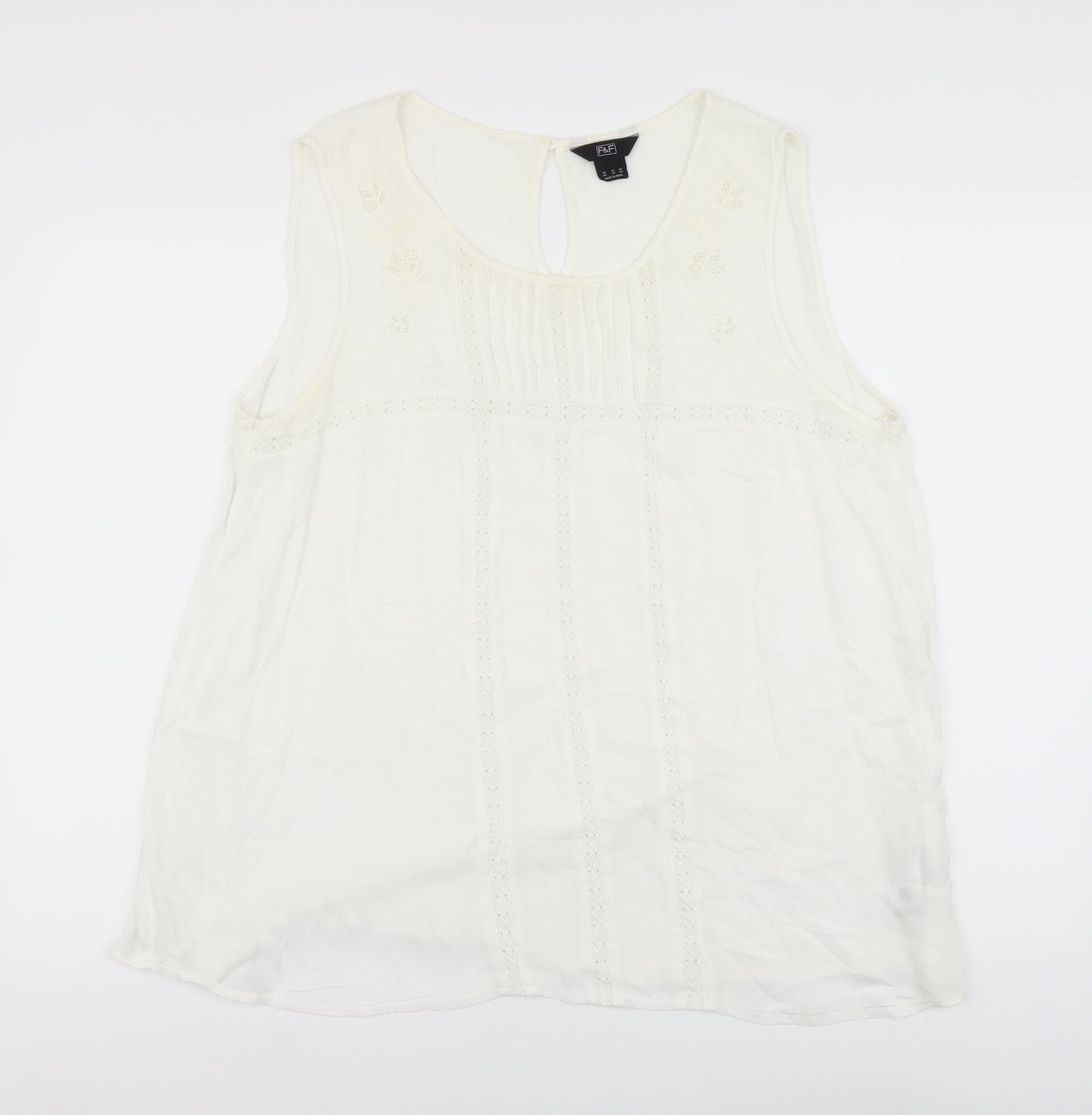 F&F Womens Ivory Viscose Basic Tank Size 14 Round Neck