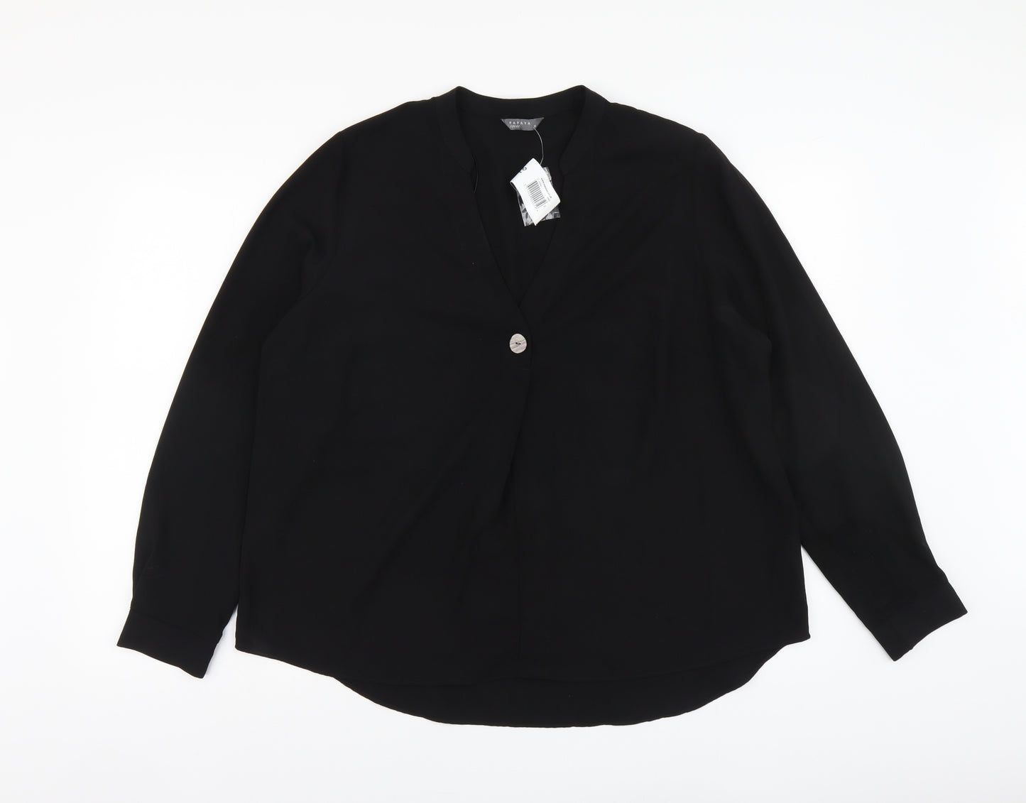 Papaya Womens Black Polyester Basic Blouse Size 16 V-Neck