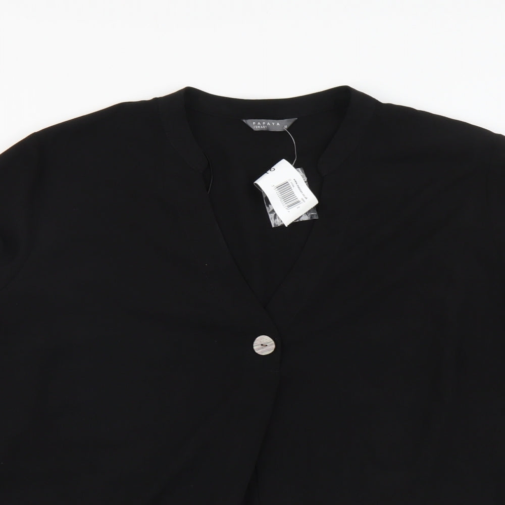 Papaya Womens Black Polyester Basic Blouse Size 16 V-Neck
