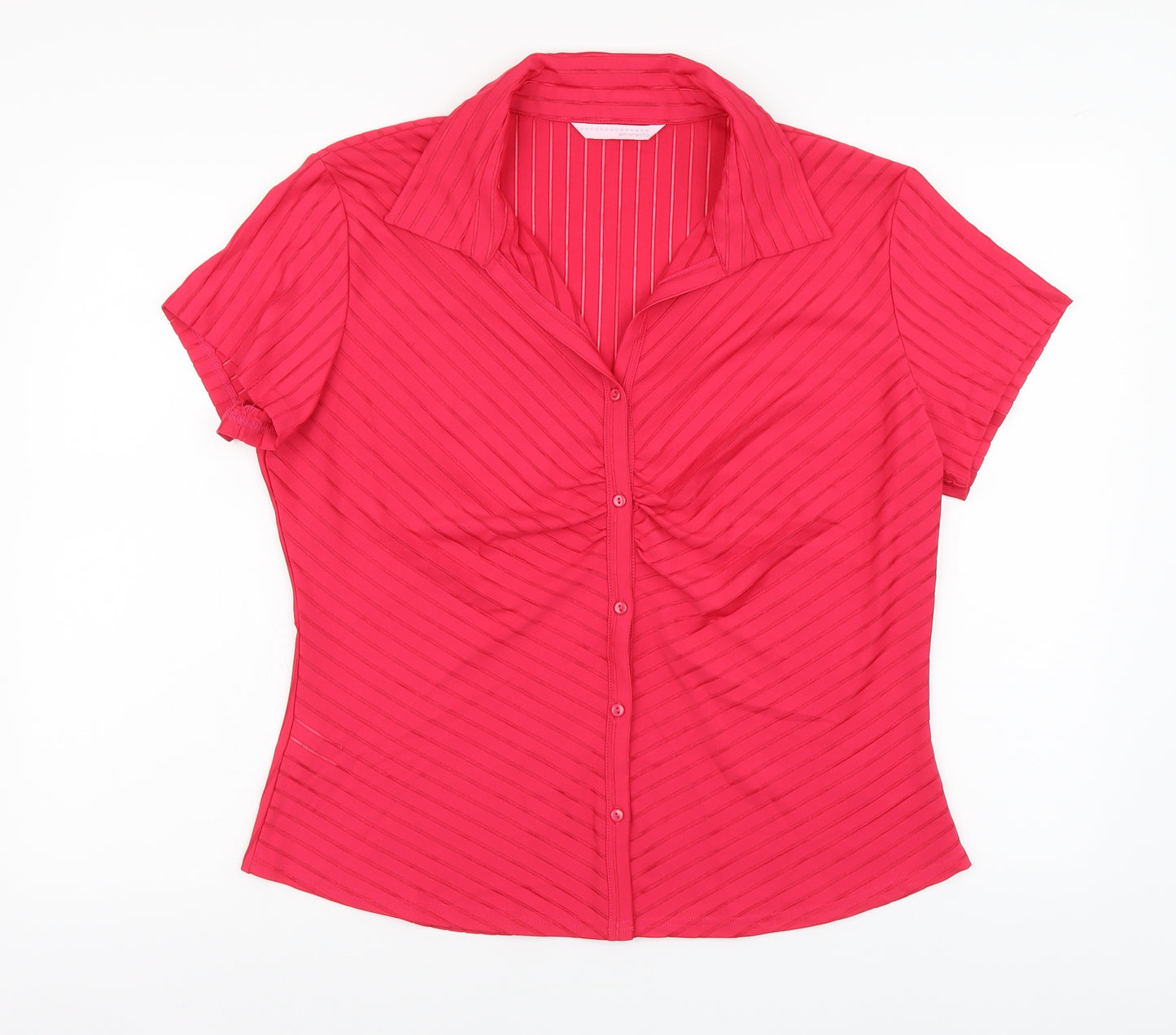 AMARANTO Womens Pink Striped Polyester Basic Button-Up Size 20 Collared