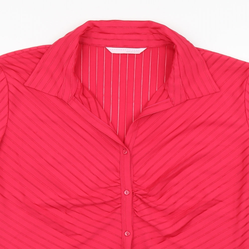 AMARANTO Womens Pink Striped Polyester Basic Button-Up Size 20 Collared