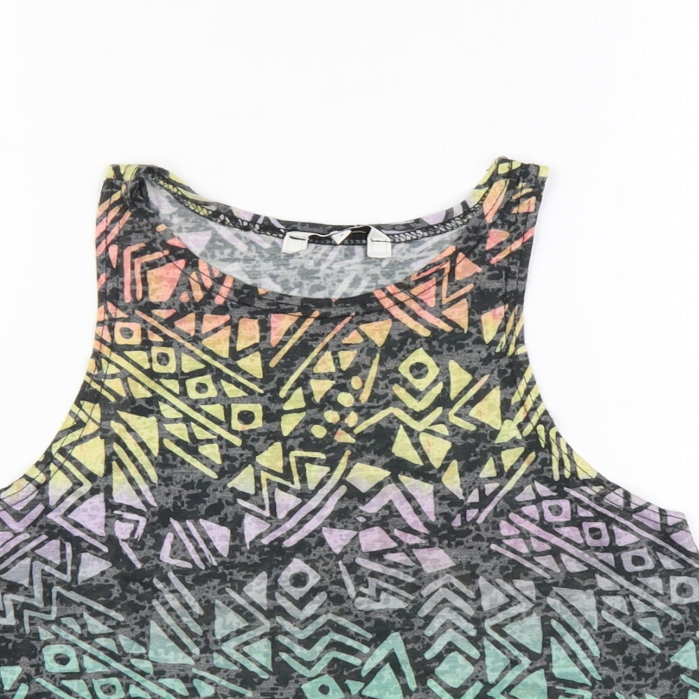 New Look Womens Multicoloured Geometric Polyester Cropped Tank Size 8 Round Neck