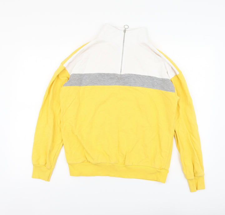 New Look Womens Yellow Cotton Pullover Sweatshirt Size 10 Zip