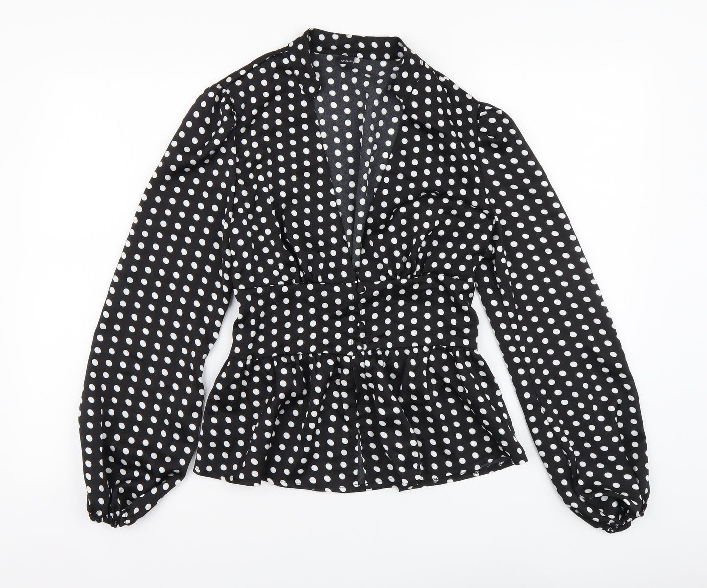 SheIn Womens Black Polka Dot Polyester Basic Button-Up Size M V-Neck
