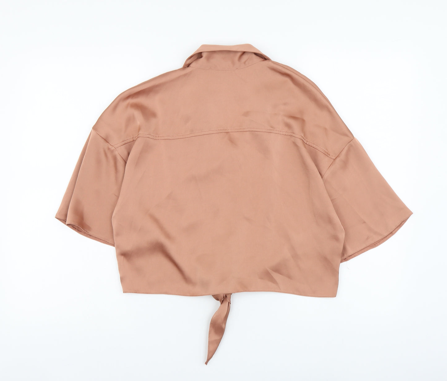 Primark Womens Pink Polyester Basic Button-Up Size 12 Collared - Tie Front