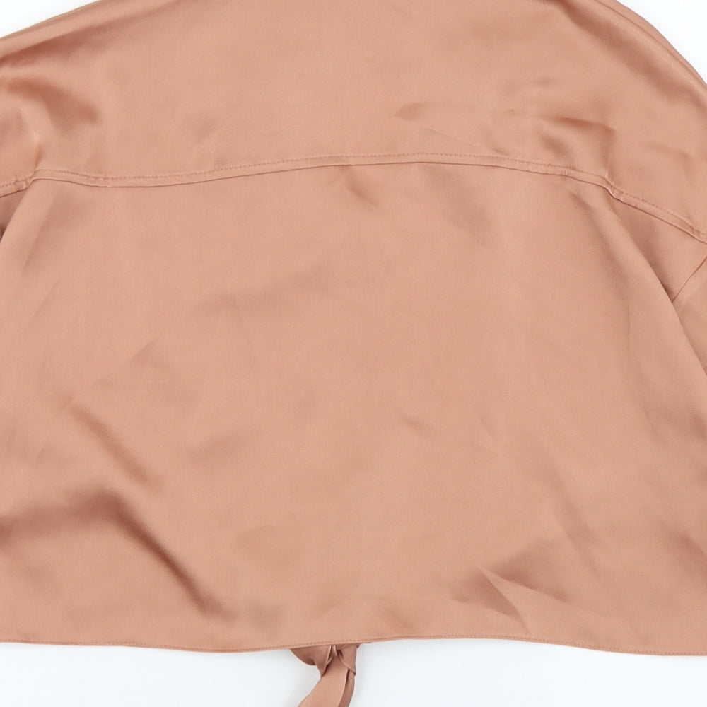 Primark Womens Pink Polyester Basic Button-Up Size 12 Collared - Tie Front