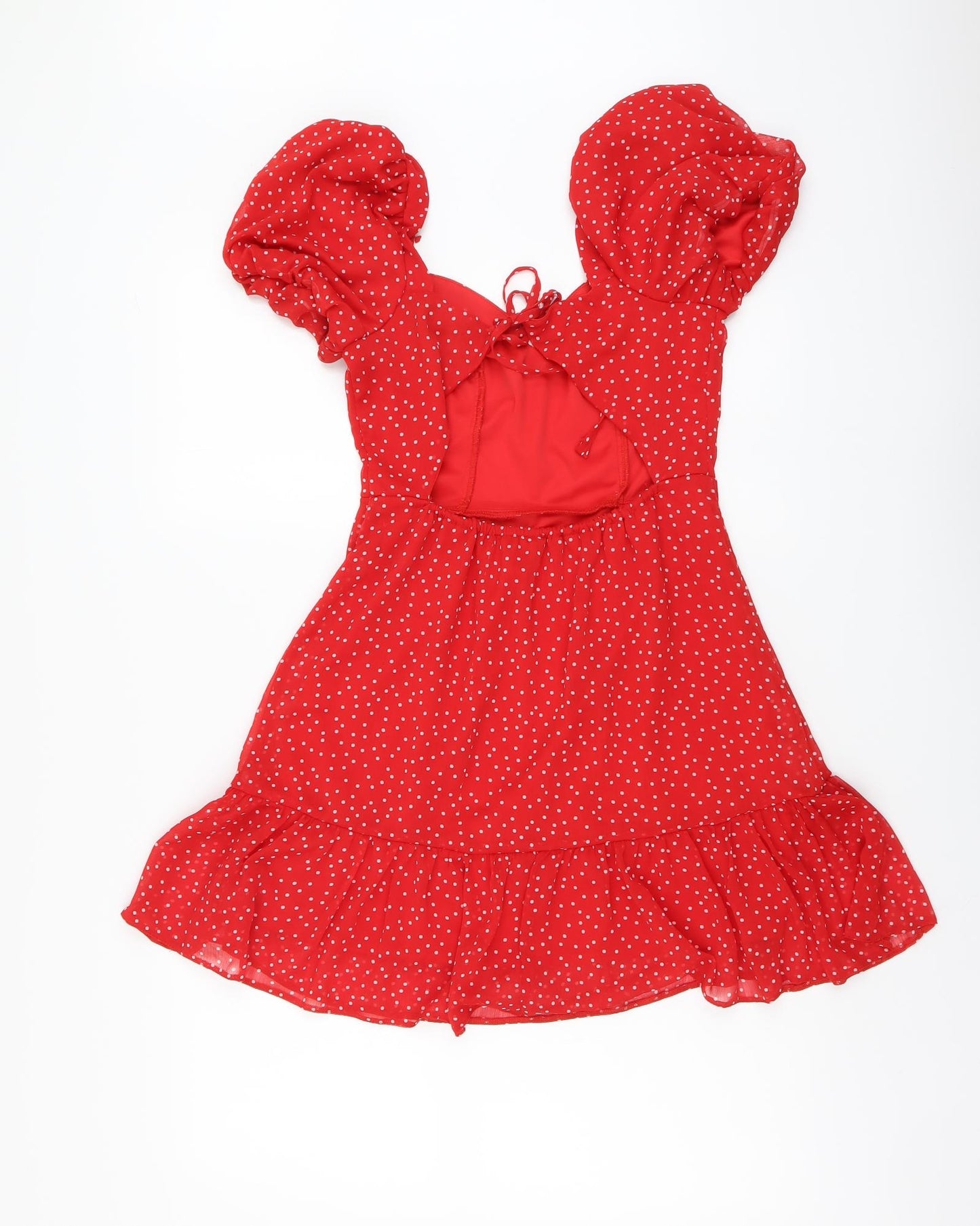 New Look Womens Red Polka Dot Polyester Mini Size 10 Sweetheart Pullover