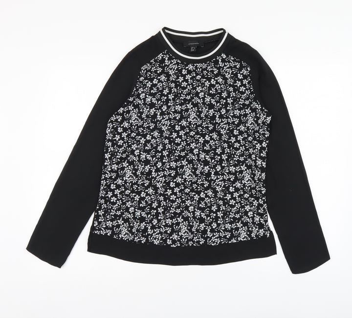 Atmosphere Womens Black Floral Polyester Basic Blouse Size 6 Round Neck