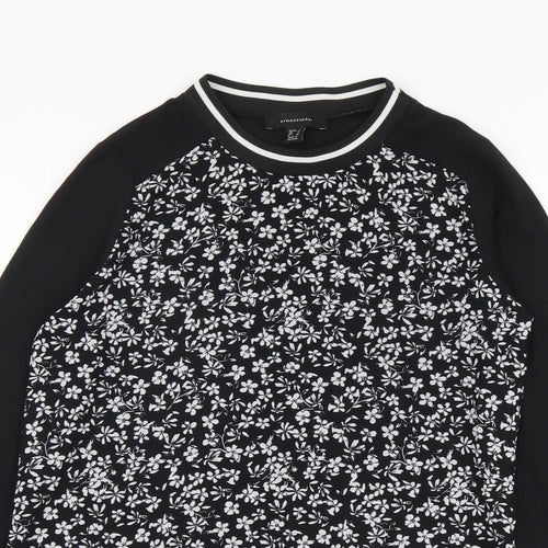 Atmosphere Womens Black Floral Polyester Basic Blouse Size 6 Round Neck