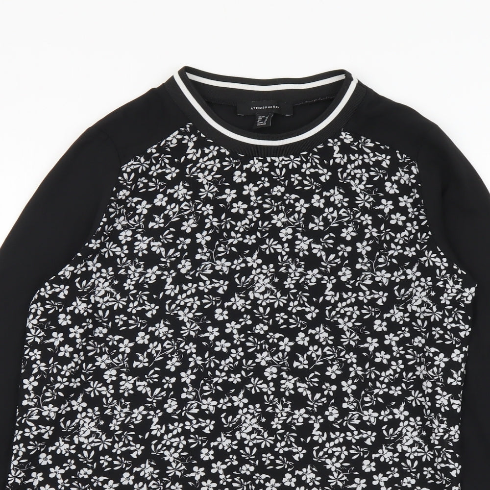 Atmosphere Womens Black Floral Polyester Basic Blouse Size 6 Round Neck