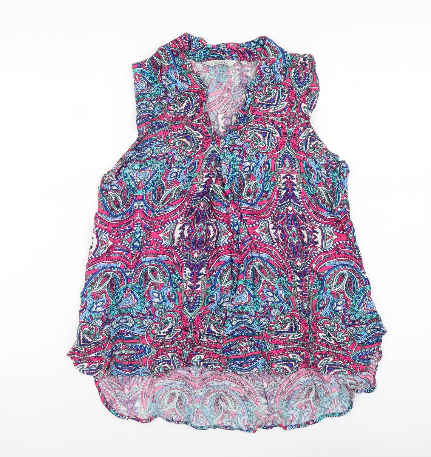 Peacocks Womens Multicoloured Geometric Viscose Basic Tank Size 14 V-Neck