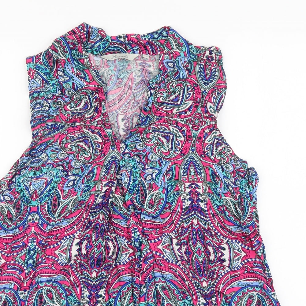 Peacocks Womens Multicoloured Geometric Viscose Basic Tank Size 14 V-Neck