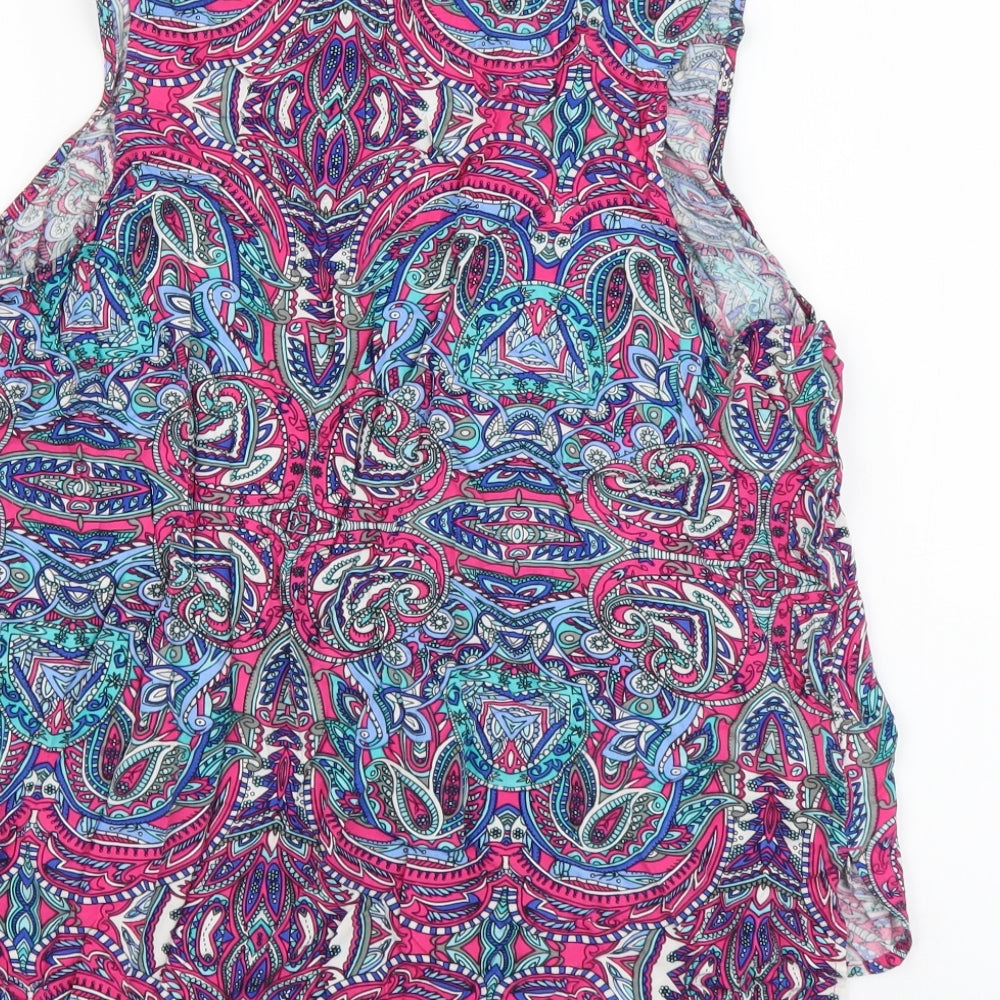 Peacocks Womens Multicoloured Geometric Viscose Basic Tank Size 14 V-Neck