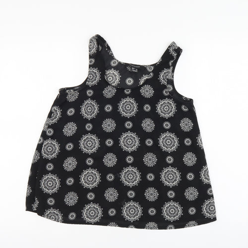 Atmosphere Womens Black Geometric Polyester Basic Tank Size 6 Round Neck