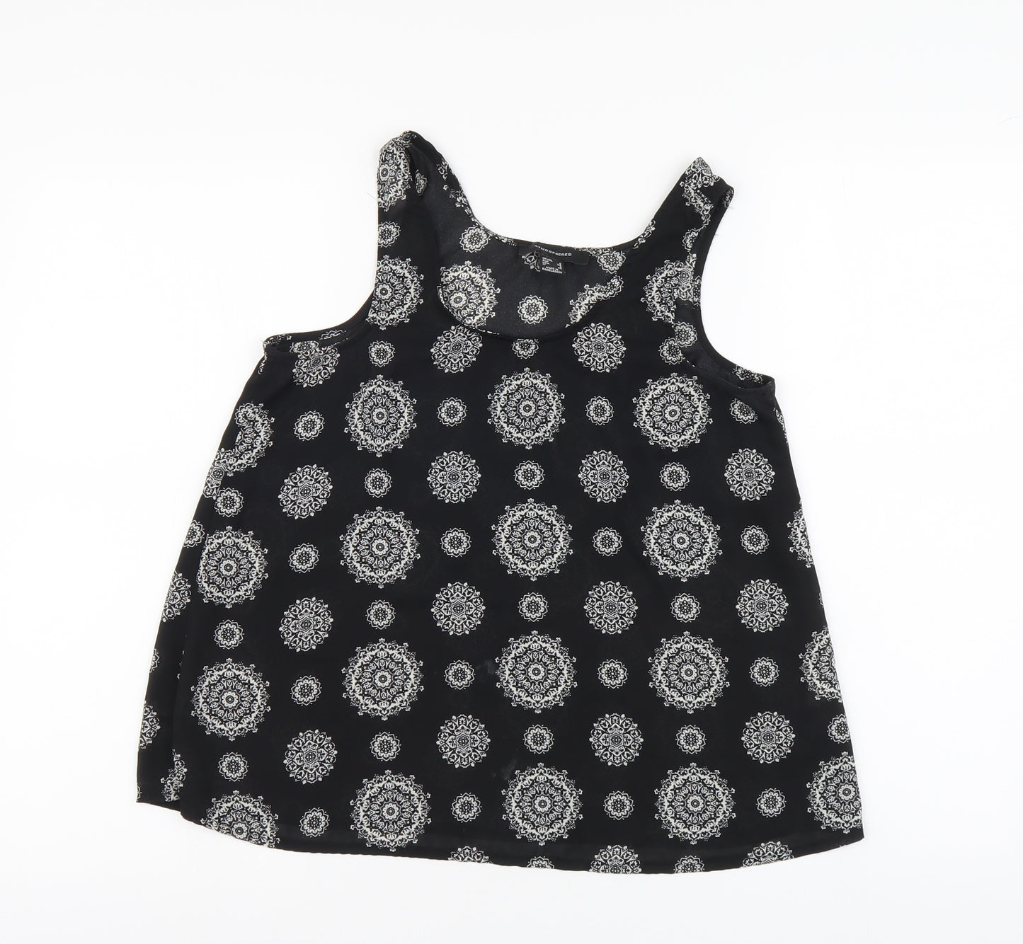 Atmosphere Womens Black Geometric Polyester Basic Tank Size 6 Round Neck