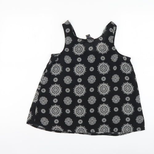 Atmosphere Womens Black Geometric Polyester Basic Tank Size 6 Round Neck