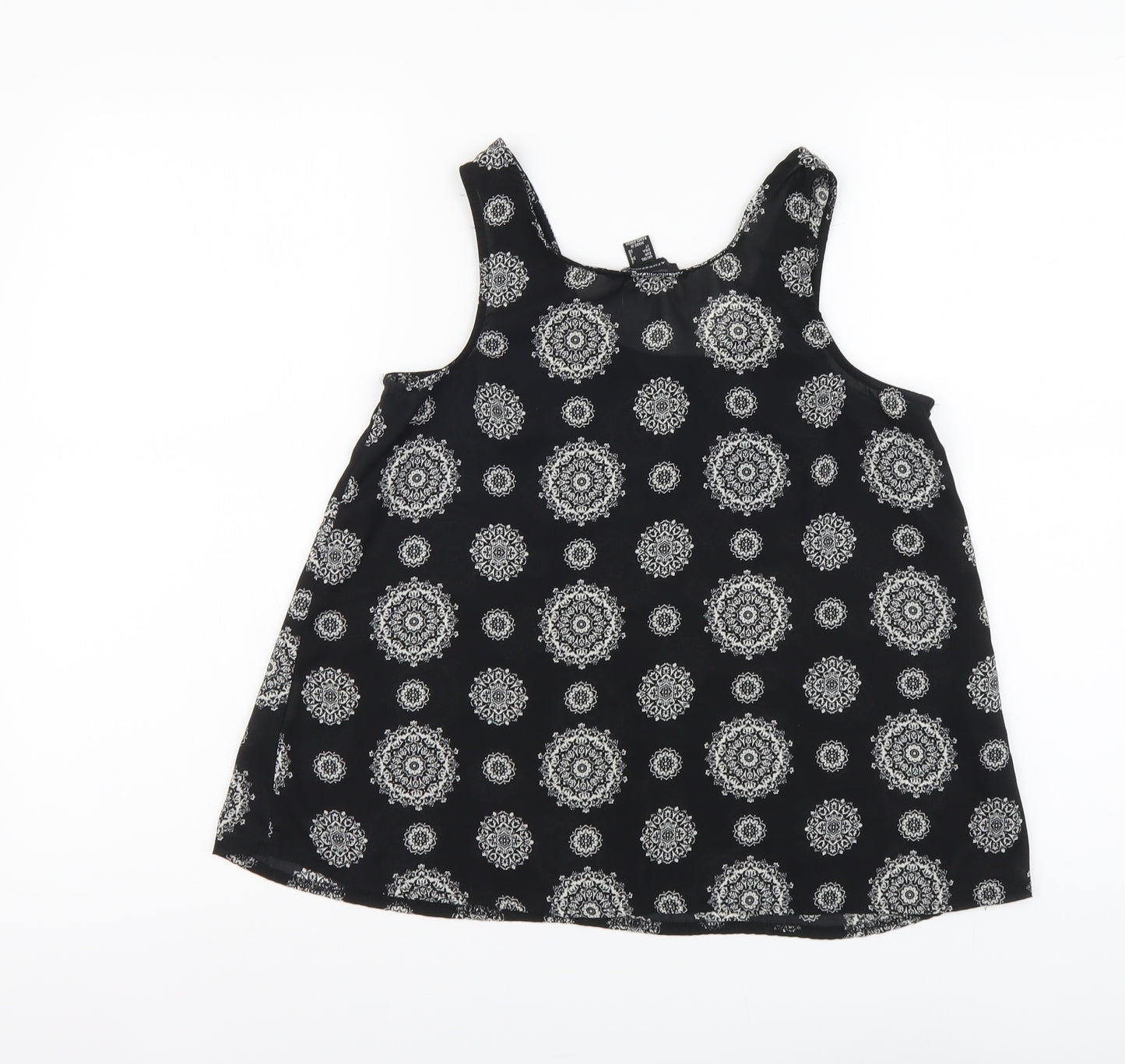 Atmosphere Womens Black Geometric Polyester Basic Tank Size 6 Round Neck