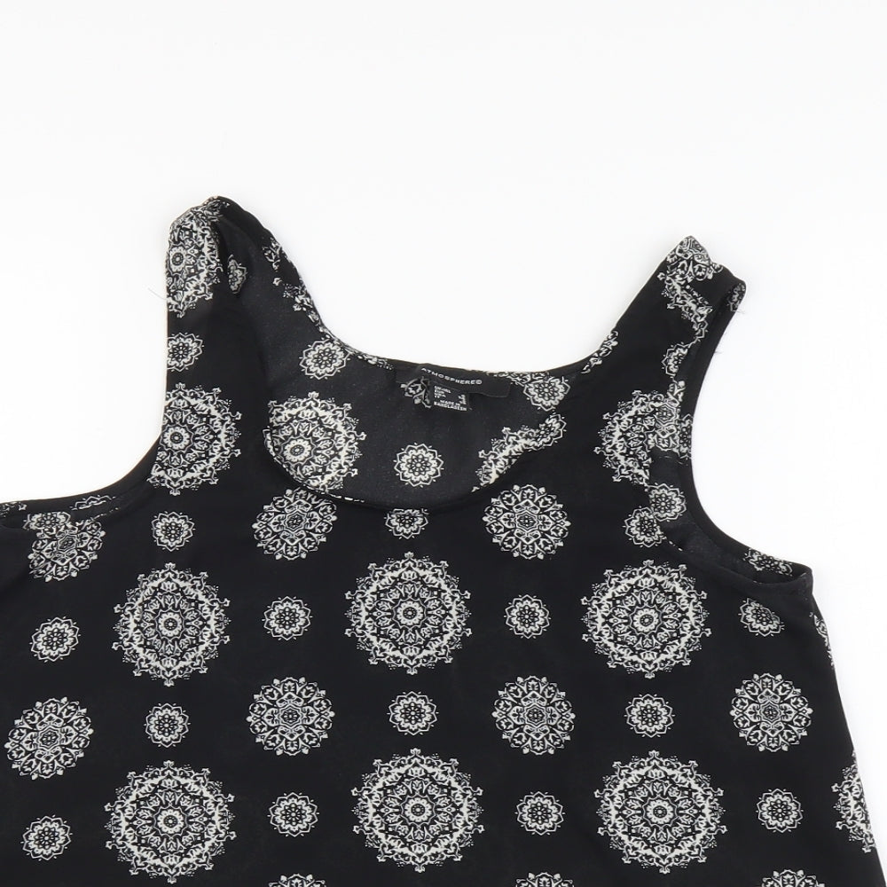 Atmosphere Womens Black Geometric Polyester Basic Tank Size 6 Round Neck