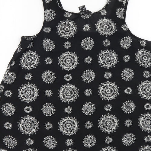 Atmosphere Womens Black Geometric Polyester Basic Tank Size 6 Round Neck