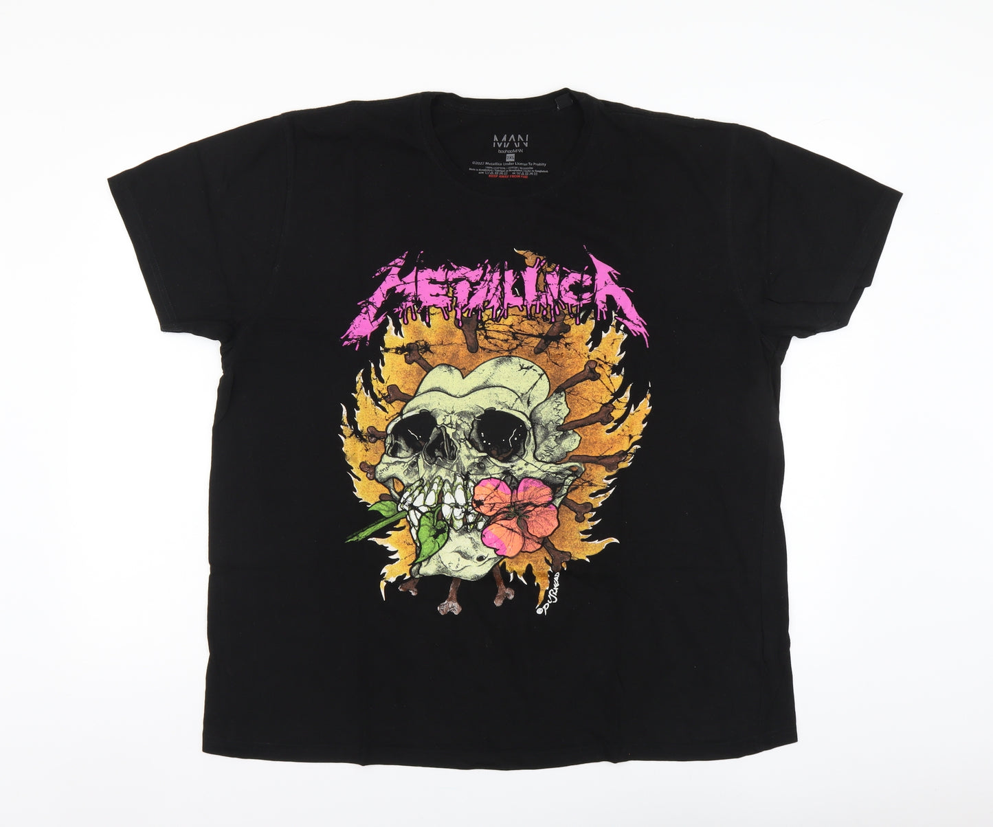Boohoo Mens Beige Cotton T-Shirt Size 2XL Round Neck - Metallica