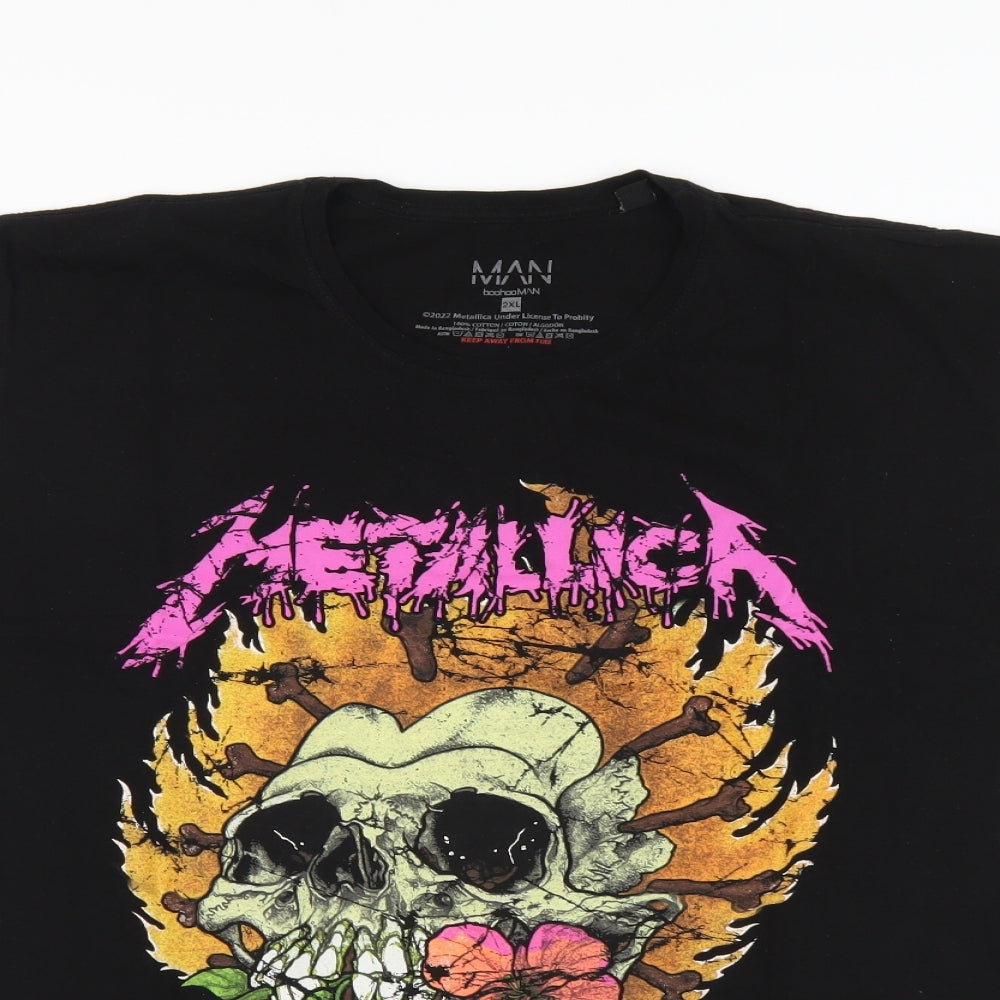 Boohoo Mens Beige Cotton T-Shirt Size 2XL Round Neck - Metallica