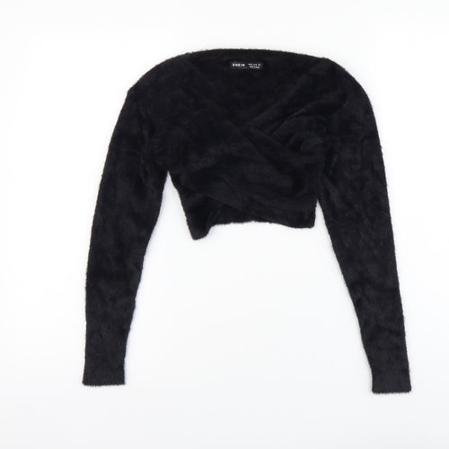 SheIn Womens Black V-Neck Nylon Pullover Jumper Size M