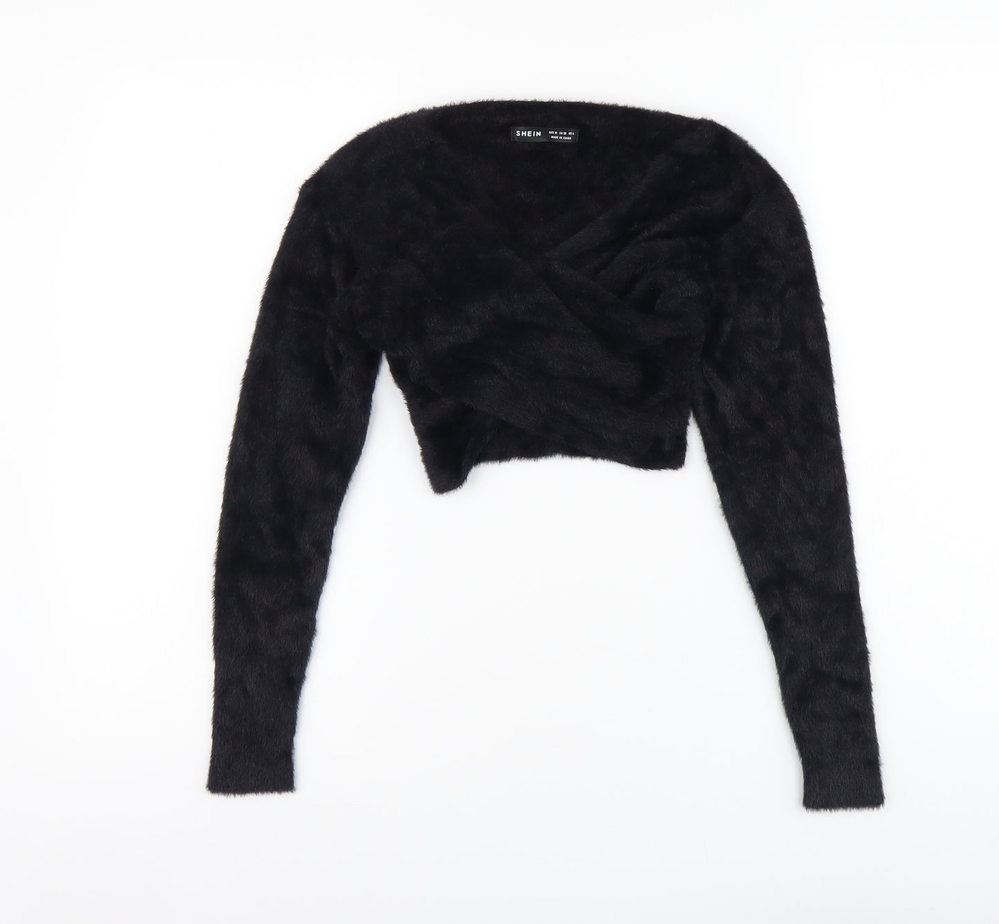 SheIn Womens Black V-Neck Nylon Pullover Jumper Size M